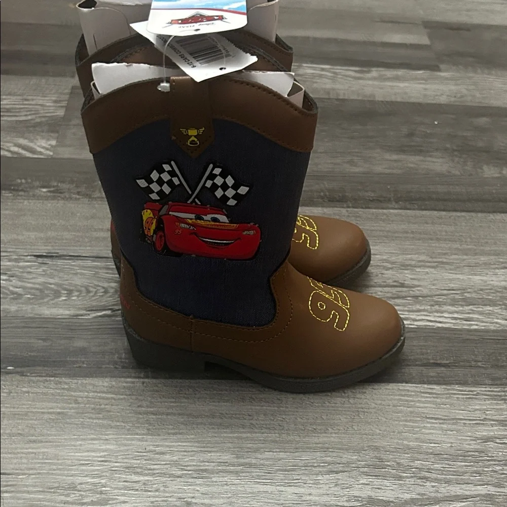Kids Brown and Blue Cars Character Boots - Picture 3 of 3